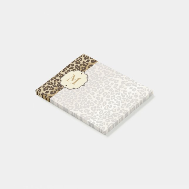 Post-it® Élégant Motif léopard Monogramme personnalisé (Incliné)