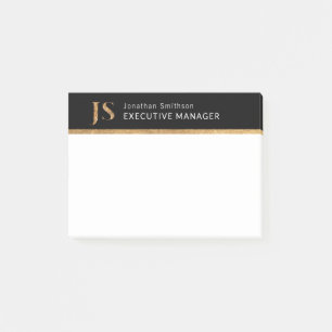 Post-it® Élégant Noir & Or Personnalisé Monogramme