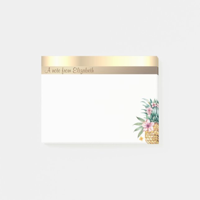 Post-it® Élégant Or Floral Ananas moderne (Devant)