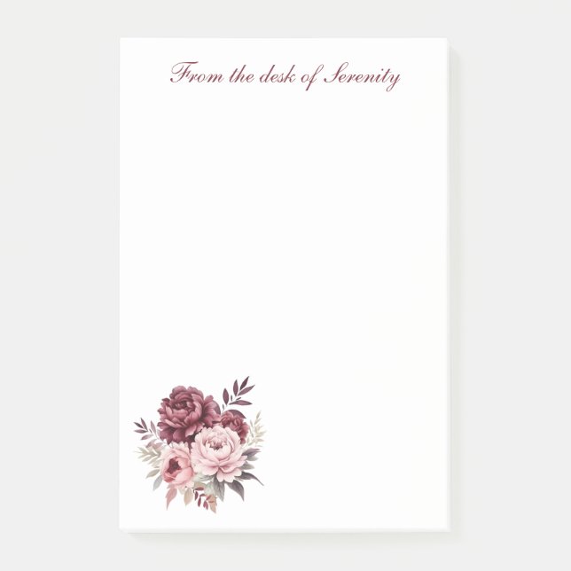 Post-it® Élégant rose floral Bourgogne Aquarelle Peonées (Devant)