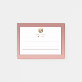 Post-it® Élégant Rose Rose Or Monogramme Liné