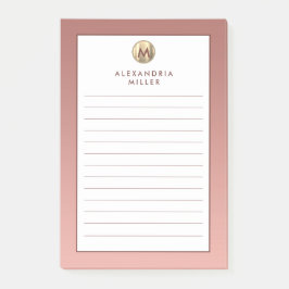 Post-it® Élégant Rose Rose Or Monogramme Liné