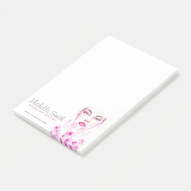Post-it® Elégant rose Roses Floral Aquarelle Beauté Salon (Incliné)