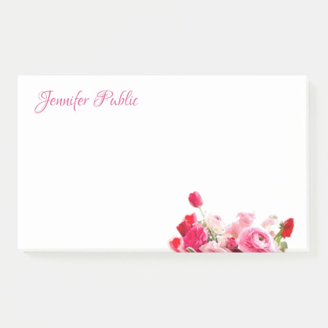 Post-it® Élégant script manuscrit Aquarelle Rose Floral (Devant)