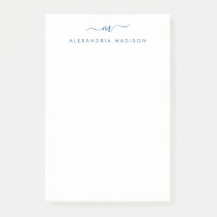Post-it® Élégant stylish Script Girly Navy Monogramme bleu