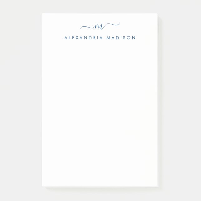 Post-it® Élégant stylish Script Girly Navy Monogramme bleu  (Devant)