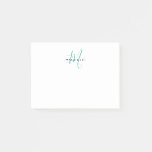 Post-it® Élégant Turquoise de script blanc moderne Monogram