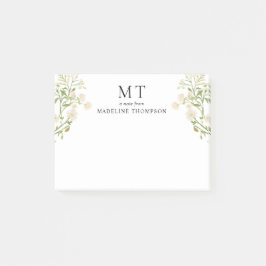 Post-it® Elegant White Floral Wildflower Classic Monogram