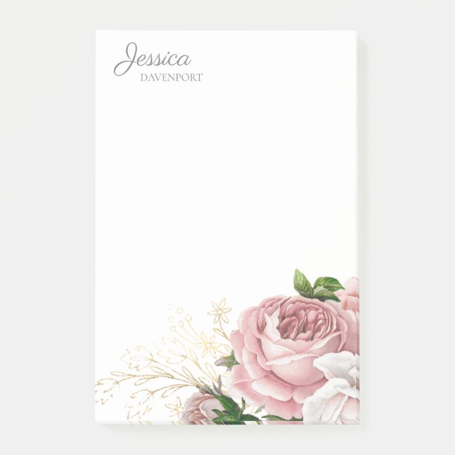 Post-it® Elégante Aquarelle rose pâle Floral (Devant)