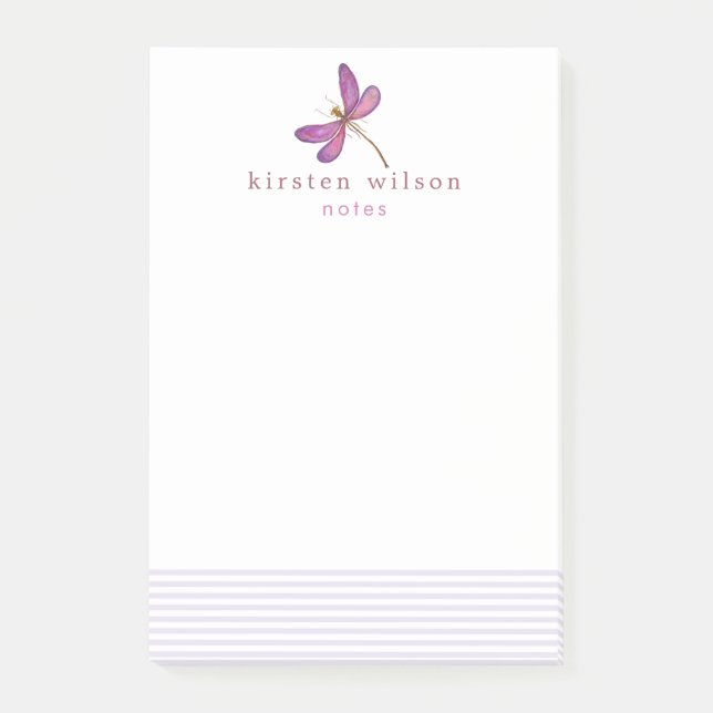 Post-it® Élégante Lavande Stripes & Dragonfly Personnalisée (Devant)