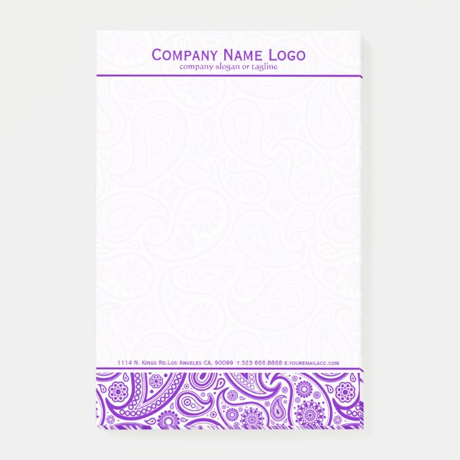 Post-it® Elégante Paisley Florale Blanche Et Violette (Devant)