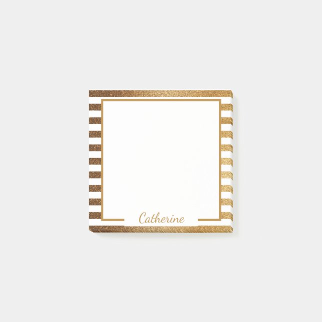 Post-it® Elégante Parties scintillant Or Pinstripes Chic te (Devant)