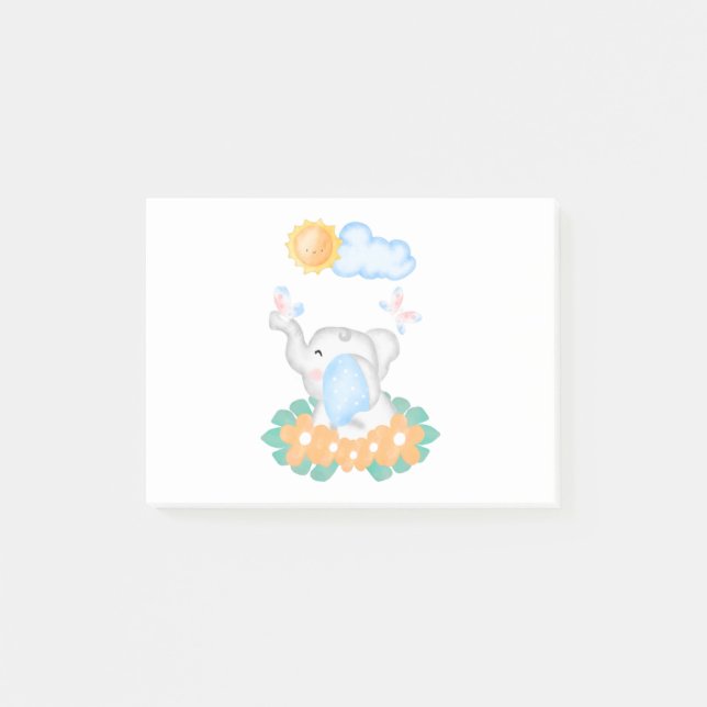 Post-it® Eléphant Bébé mignon avec fleurs orange Post-it No (Devant)