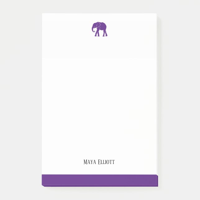 Post-it® Eléphant blanc et mauve brillant et bordure, nom (Devant)