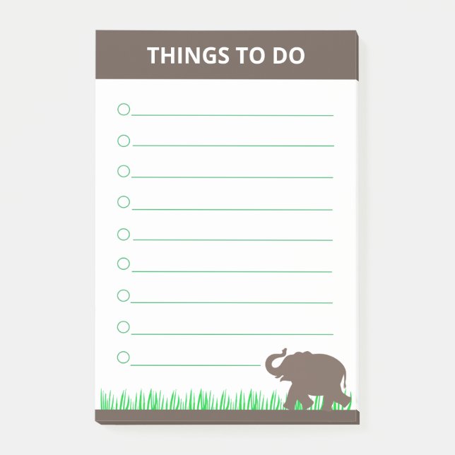 Post-it® Éléphant Brun sur des Plantes d'Herbe Choses à Fai (Devant)