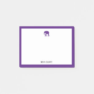 Post-it® Eléphant pourpre et bordure en blanc avec nom