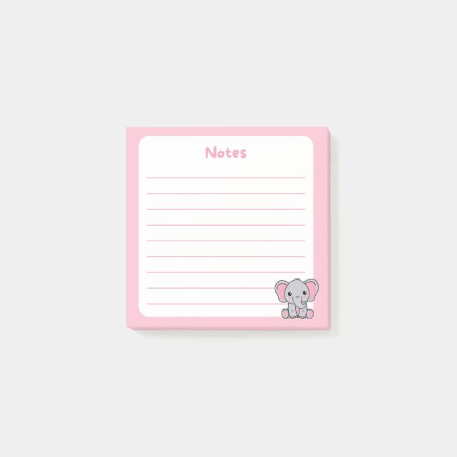 Post-it® Eléphant rose mignon assis (Devant)