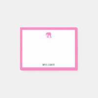 Eléphant rose vif et bordure blanche avec nom