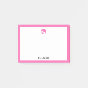 Post-it® Eléphant rose vif et bordure blanche avec nom