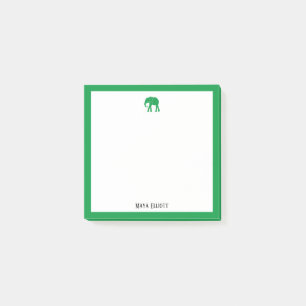 Post-it® Éléphant vert vif et frontière blanche avec nom