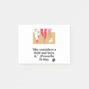 Post-it® Elle considère un champ et l'achète. (Proverbes 31