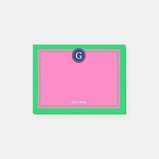 Post-it® Emerald Green Navy Hot rose encadré 1I Monogramme (Devant)