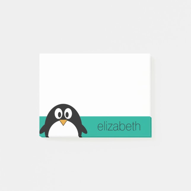 Post-it® émeraude mignonne et noir de pingouin de bande (Devant)