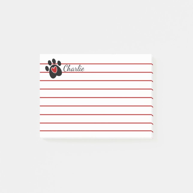 Post-it® Empreinte de patte noir et coeur rouge (Devant)