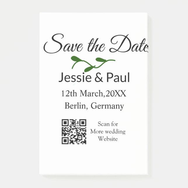 Post-it® Enregistrer la date ajouter nom du couple code q r (Devant)