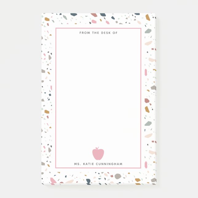 Post-it® Enseignant de la pomme rose Motif Terrazzo (Devant)
