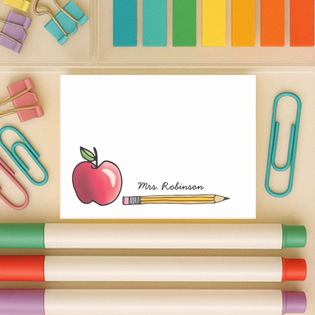 Post-it® Enseignant personnalisé Apple et crayon (4x3 white sticky note with apple and pencil with custom name for your teacher)