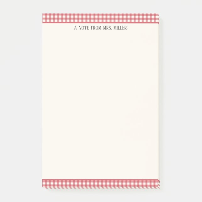 Post-it® Enseignant personnalisé En vichy rouge (Devant)