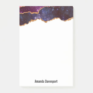 Post-it® Espace bleu et violet et étoiles avec ruban or