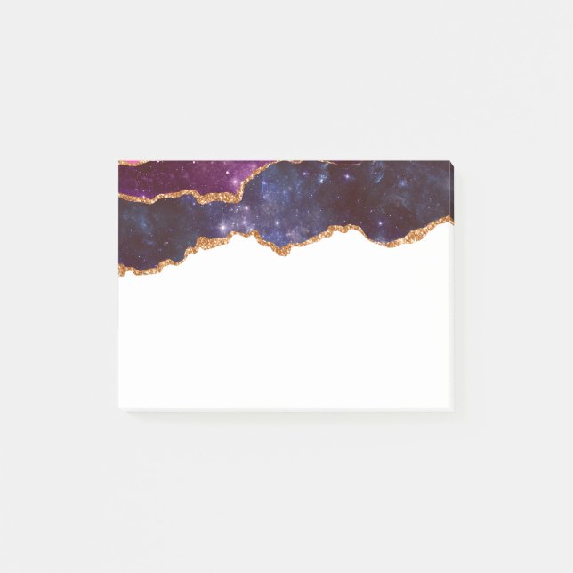 Post-it® Espace bleu et violet et étoiles avec ruban or (Devant)