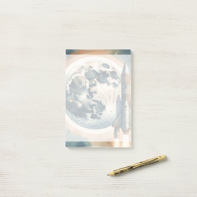 Post-it® Espace de la lune de fusée (Sur un bureau)