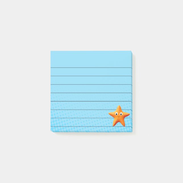 Post-it® Étoile de mer de dessin animé mignon Post-it bleu  (Devant)