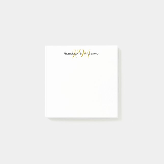 Post-it® Exclusif Monogramme Moderne Nom Couleur Or Unique (Devant)