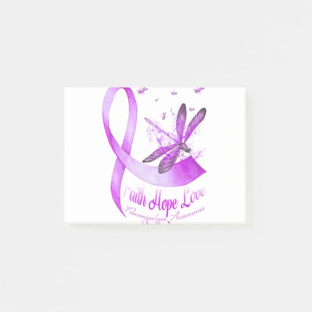 Post-it® Faith Hope Love Dragonfly Purple Ribbon Fibromyalg (Devant)