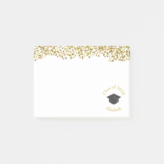 Post-it® Faux Gold Confetti & Graduation Cap Classe de 20xx (Devant)