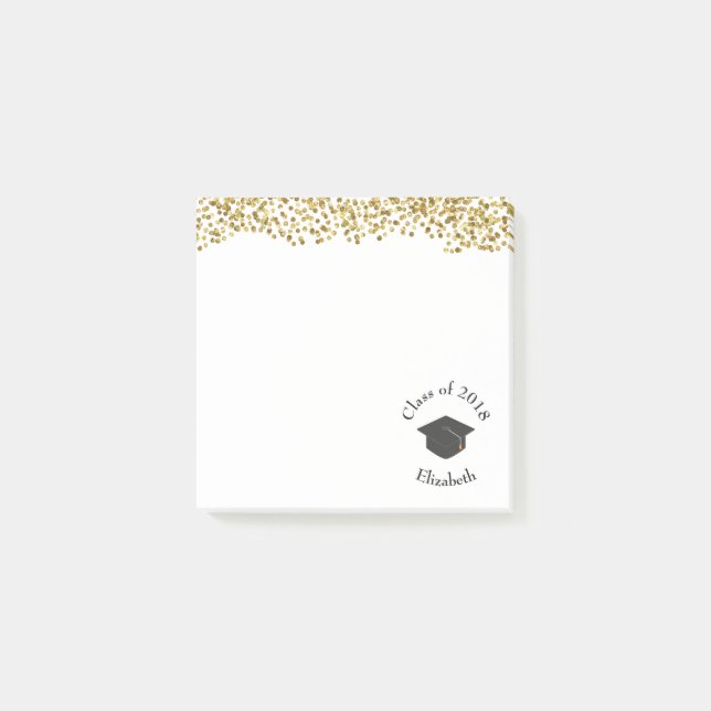 Post-it® Faux Gold Confetti & Graduation Cap Classe de 20xx (Devant)