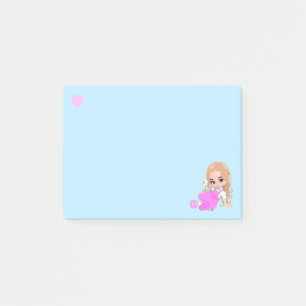 Post-it® Fée de coeur et mignonne avec marguerite sur bleu 