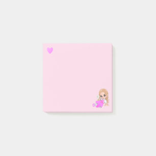 Post-it® Fée de coeur et mignonne avec marguerite sur rose 