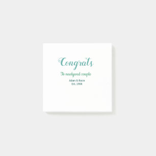 Post-it® Félicitations couple de mariage bleu vert nom anné