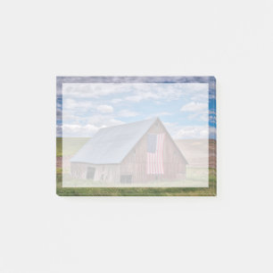 Post-it® Fermes Grange rouge rustique avec drapeau améric