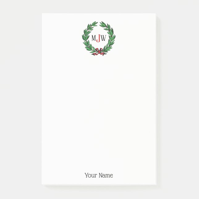 Post-it® Festif Noël Noël Noël Holly Wreath Monogramme (Devant)