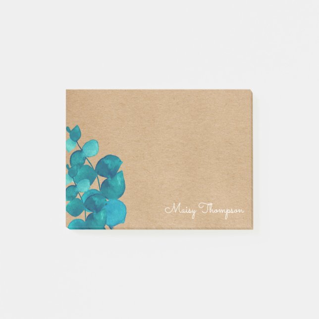 Post-it® Feuilles d'eucalyptus Monogramme Nom Rustique (Devant)