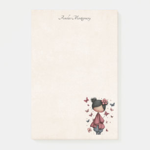 Post-it® Fille avec baguette magique et papillons