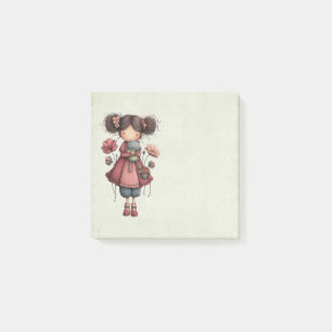 Post-it® Fille avec une poupée grenouille mignonne et fanta