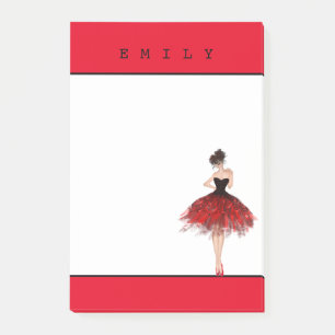 Post-it® Fille dansante/robe magnifique/rouge et noir/nom