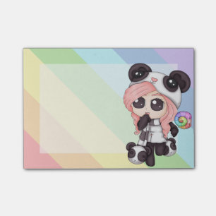 Post-it® Fille mignonne de panda d'Anime d'arc-en-ciel